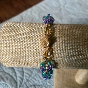 Purple, Teal & Gold Twisted Beaded Bracelet